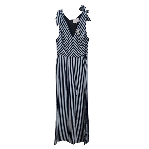 Charles Henry Stripe Tie Shoulder Jumpsuit Navy Size L - Picture 2 of 12